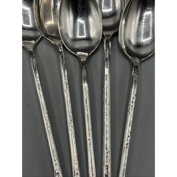 5 Antique Silver Plate Ice Tea Spoons New England Silverplate Rosemary 1919 - Picture 10 of 10